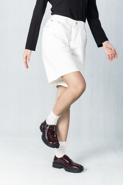 WoodchuckSato Burgundy Patent Leather Tabi Loafers with Buckle Strap
