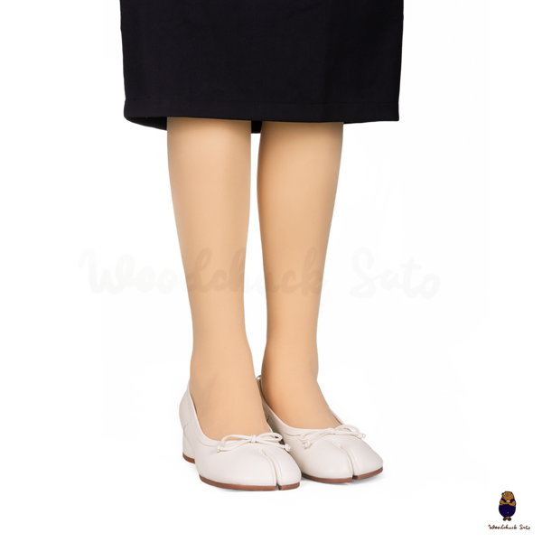 WoodChuckSato Tabi Bianco da Donna in Pelle di Pecora Mary Jane con Punta Divisa con Tacco e Fiocco da 3 cm Taglie EU 35-45