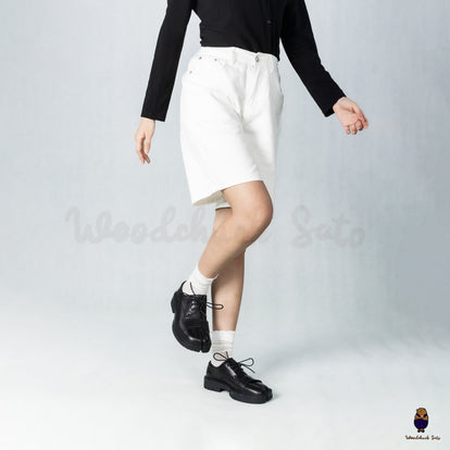 WoodchuckSato Black Cow Leather Tabi Derby Shoes with Double-Lace