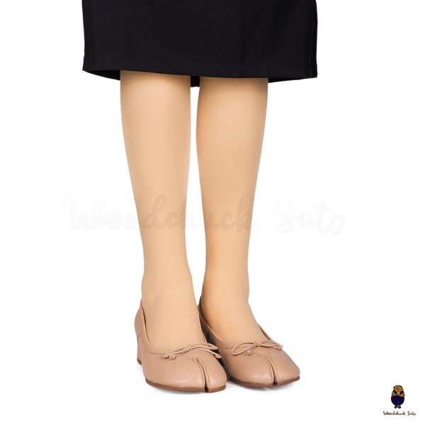 WoodChuckSato Mary Jane de piel de oveja con puntera dividida y tacón de 3 cm y lazo para mujer, color beige, tallas EU 35-45