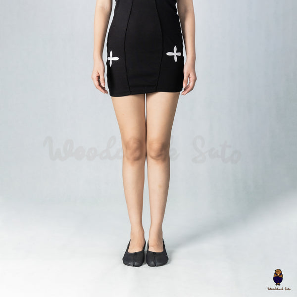 WoodChuckSato Black Tabi Split-Toe Knife-Cut Cowhide Mary Jane Shoes with 3cm Heel & Ruched