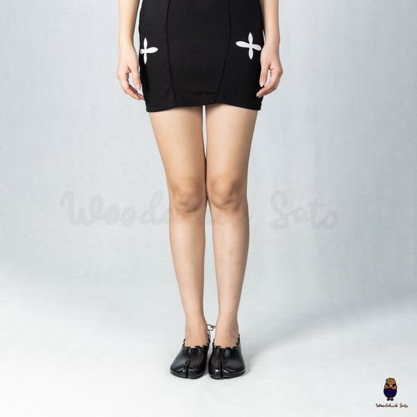 WoodchuckSato Black Leather Tabi Mary Jane Heels with Black Rope Trim