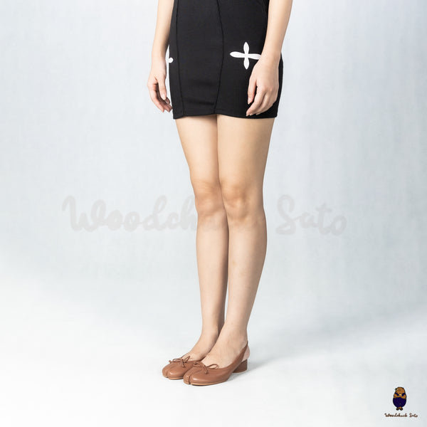 WoodchuckSato Brown Sheep Leather Slingback Tabi Bow Pumps with Elastic Band