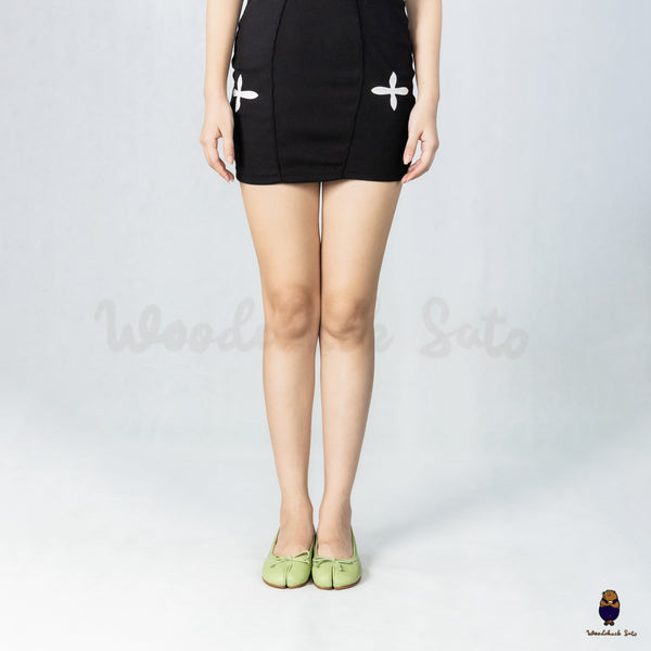 WoodchuckSato Green Sheep Leather Slingback Tabi Bow Pumps with Elastic Band