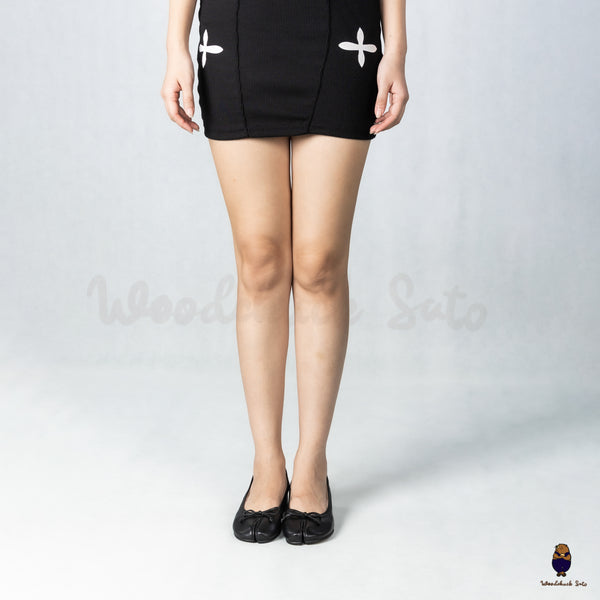 WoodchuckSato Black Cow Leather Slingback Tabi Bow Pumps with Elastic Band