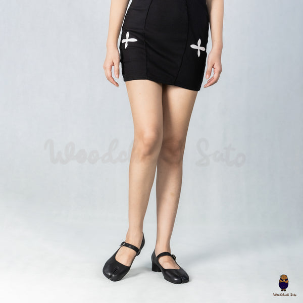 WoodchuckSato Black Cow Leather Tabi Mary Jane Heels with Strap