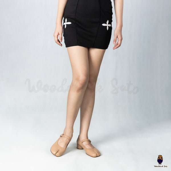 WoodchuckSato Nude Sheep Leather Tabi Mary Jane Heels with Strap