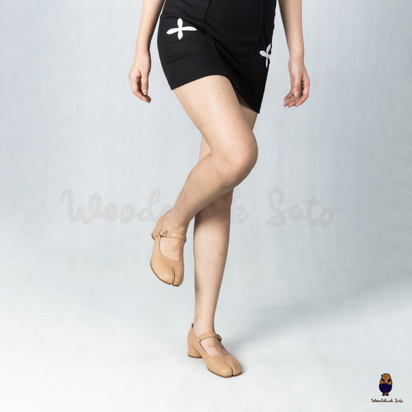 WoodchuckSato Nude Sheep Leather Tabi Mary Jane Heels with Strap