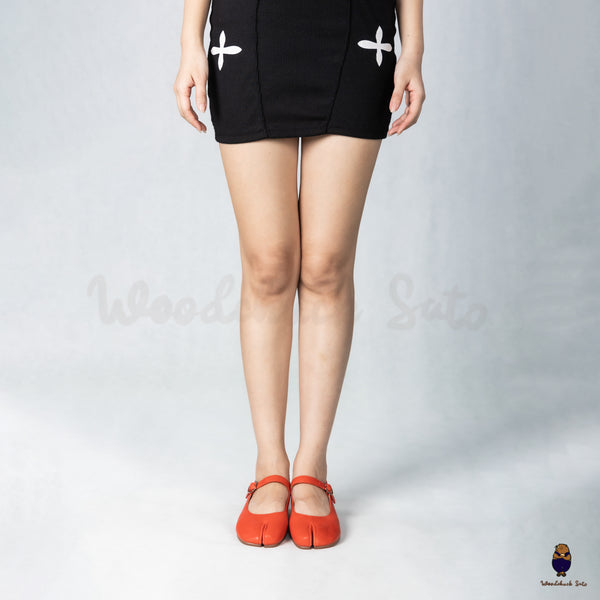WoodchuckSato Red Sheep Leather Tabi Mary Jane Heels with Strap