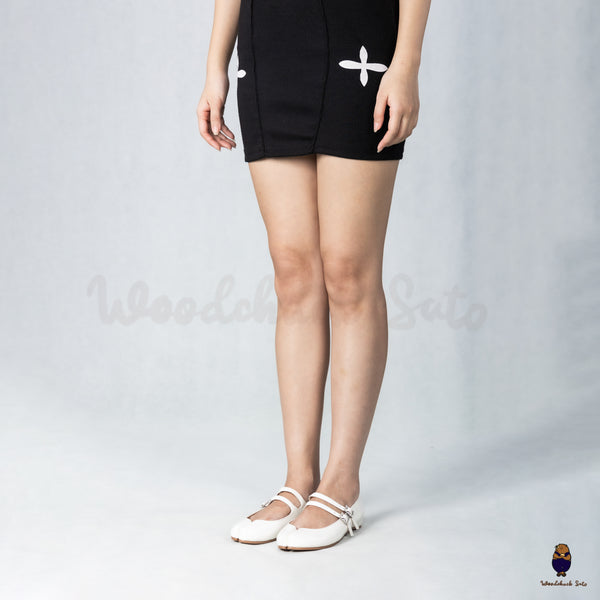 WoodchuckSato White Patent Cow Leather Tabi Mary Jane Flats with Double Strap and Crystal Buckle