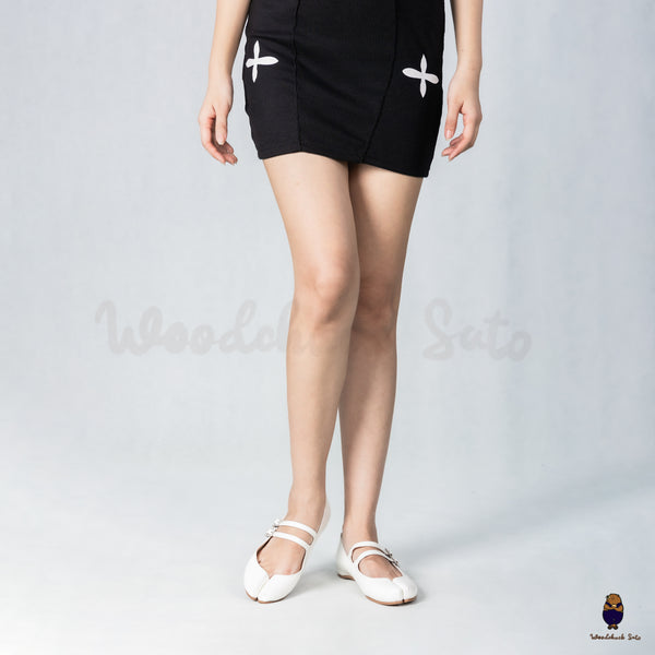 WoodchuckSato White Patent Cow Leather Tabi Mary Jane Flats with Double Strap and Crystal Buckle