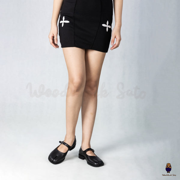 WoodchuckSato Black Classic Cow Leather Tabi Mary Jane Shoes with Strap