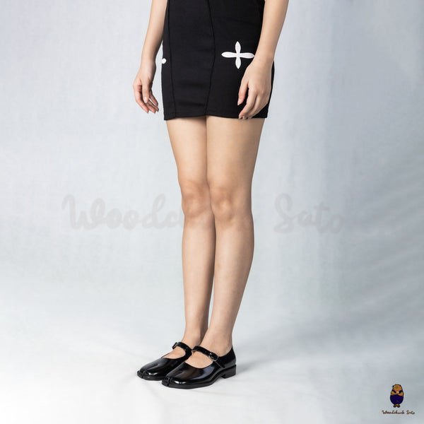 WoodchuckSato Black Edge-Beaded Cowhide Leather Tabi Mary Jane Shoes