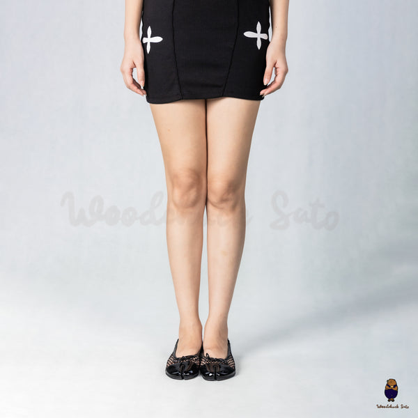 WoodchuckSato Black Patent Cow Leather and Nylon Mesh Tabi Flats with Bow
