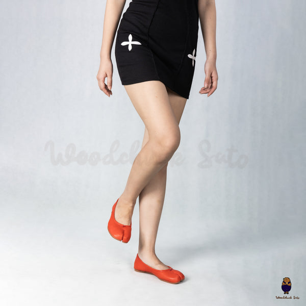 WoodchuckSato Red Sheep Leather Split-Toe Ballet Flats