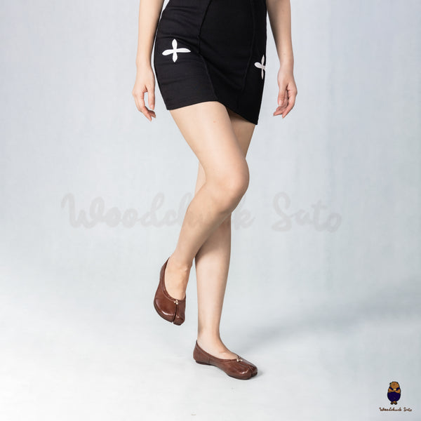 WoodchuckSato Mahogany Brown Horse Leather Tabi Ballet Flats