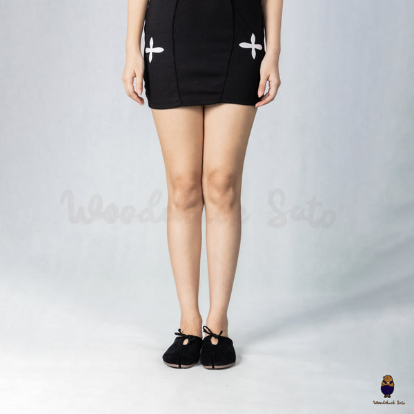 Woodchuck Sato Black Suede Tabi Mules Split-Toe Flats with Bow