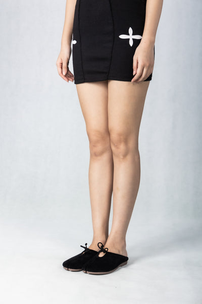 Woodchuck Sato Black Suede Tabi Mules Split-Toe Flats with Bow