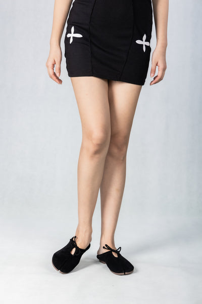 Woodchuck Sato Black Suede Tabi Mules Split-Toe Flats with Bow