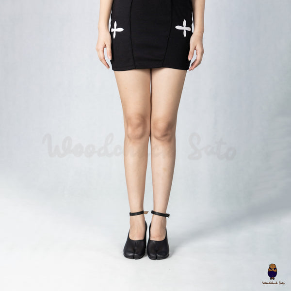 WoodchuckSato Black Cow Leather Tabi 8 cm Heels with Ankle Strap