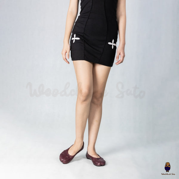 WoodchuckSato Burgundy Leather Tabi Ballet Flats with Ruched