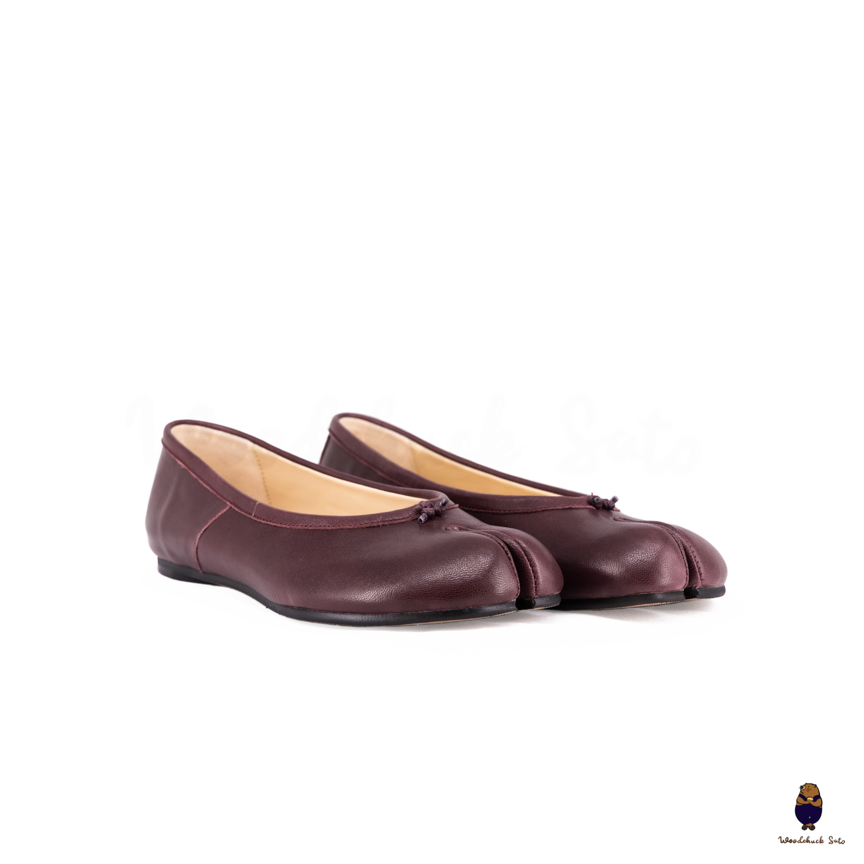 WoodchuckSato Japanese Burgundy Leather Split Toe Tabi Ballerina