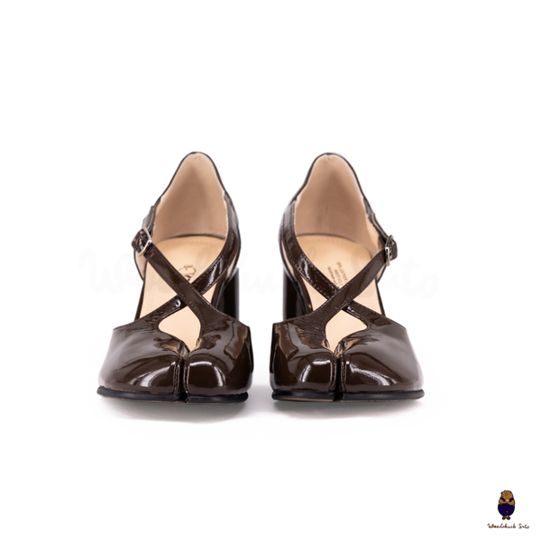 Woodchuck Sato Dark Chocolate Patent Leather Tabi Mary Jane Heels (6cm)