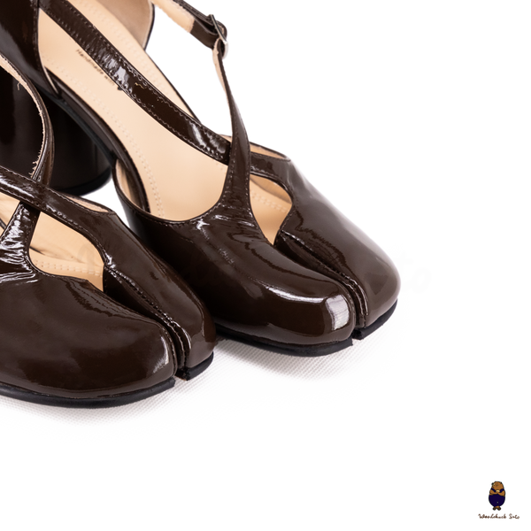 Woodchuck Sato Dark Chocolate Patent Leather Tabi Mary Jane Heels (6cm)