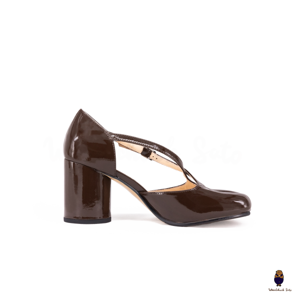 Woodchuck Sato Dark Chocolate Patent Leather Tabi Mary Jane Heels (6cm)