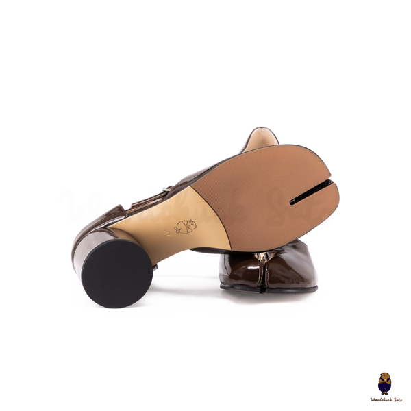 Woodchuck Sato Dark Chocolate Patent Leather Tabi Mary Jane Heels (6cm)