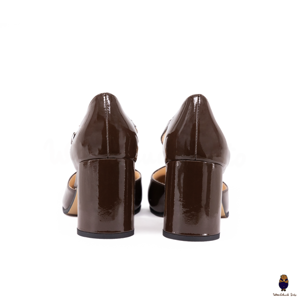 Woodchuck Sato Dark Chocolate Patent Leather Tabi Mary Jane Heels (6cm)