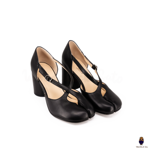 Woodchuck Sato Black Leather Tabi Mary Jane Heels (6cm)