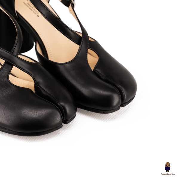 Woodchuck Sato Black Leather Tabi Mary Jane Heels (6cm)