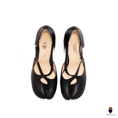 WoodchuckSato Black Matte Leather Tabi Cross-Strap 8 cm Heels