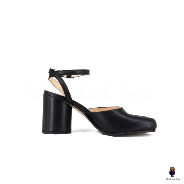 Woodchuck Sato Black Leather Tabi Ankle Strap Block Heels (6cm)