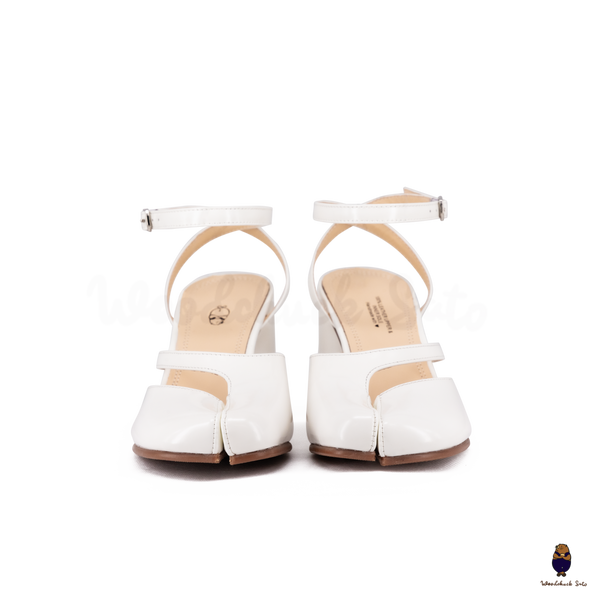 Woodchuck Sato White Leather Tabi Ankle Strap Block Heel (6cm)