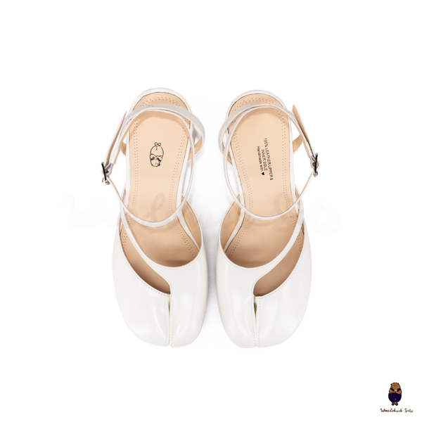 Woodchuck Sato White Leather Tabi Ankle Strap Block Heel (6cm)