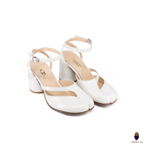 Woodchuck Sato White Leather Tabi Ankle Strap Block Heel (6cm)