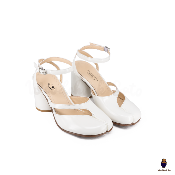 Woodchuck Sato White Leather Tabi Ankle Strap Block Heel (6cm)
