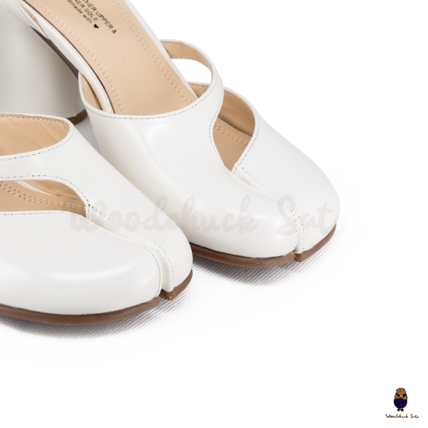Woodchuck Sato White Leather Tabi Ankle Strap Block Heel (6cm)