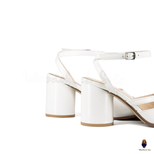 Woodchuck Sato White Leather Tabi Ankle Strap Block Heel (6cm)