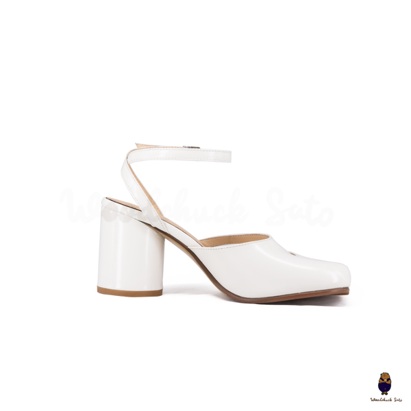 Woodchuck Sato White Leather Tabi Ankle Strap Block Heel (6cm)