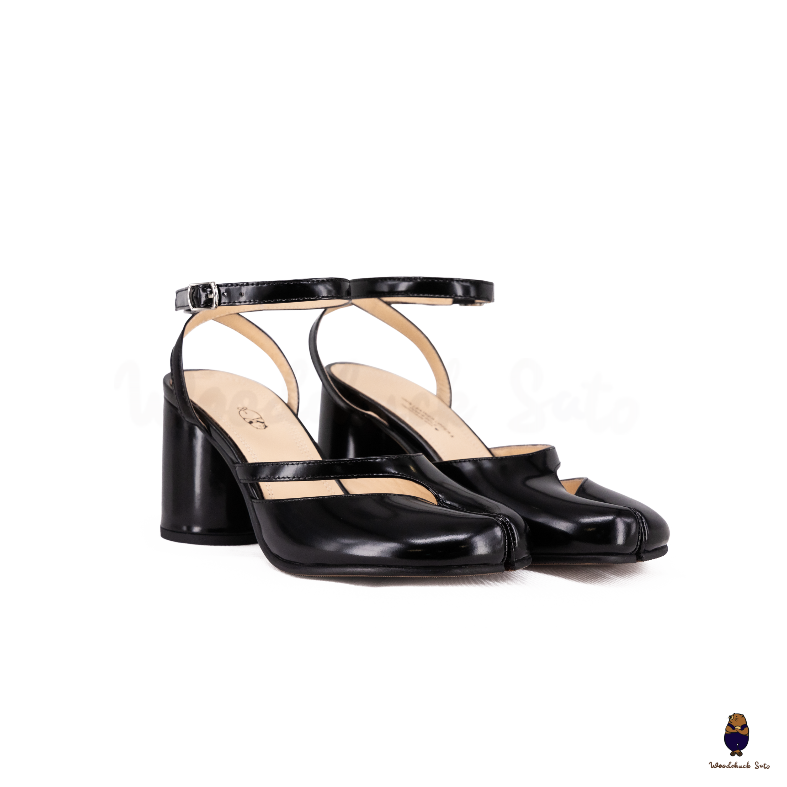 WoodchuckSato Black Edge-beaded Cow Leather Tabi Split-toe Ankle