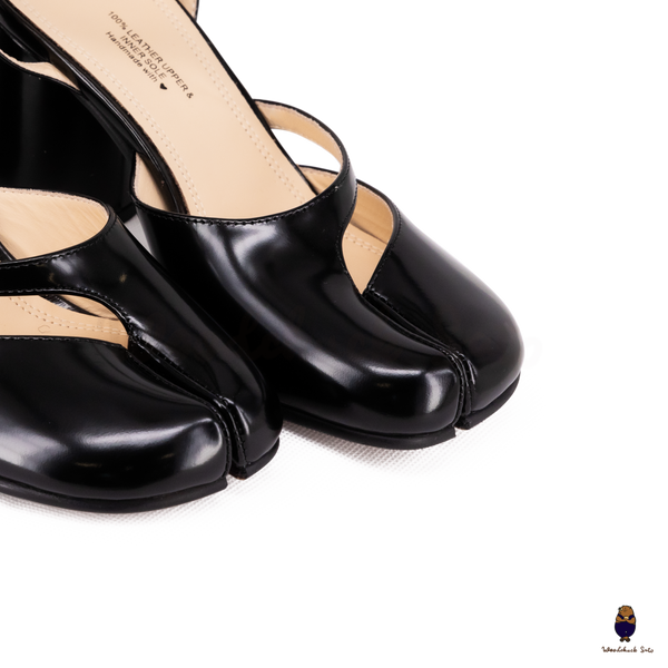 Woodchuck Sato Black Patent Leather Tabi Ankle Strap Block Heels (6cm)
