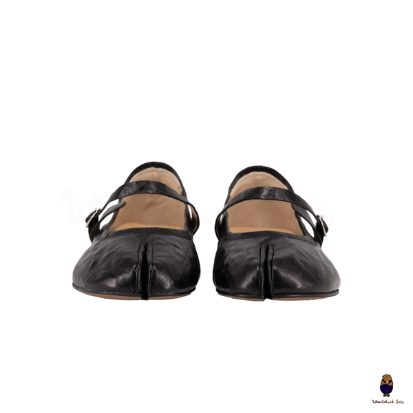 WoodchuckSato Classic Black Leather Tabi Mary Jane Flats