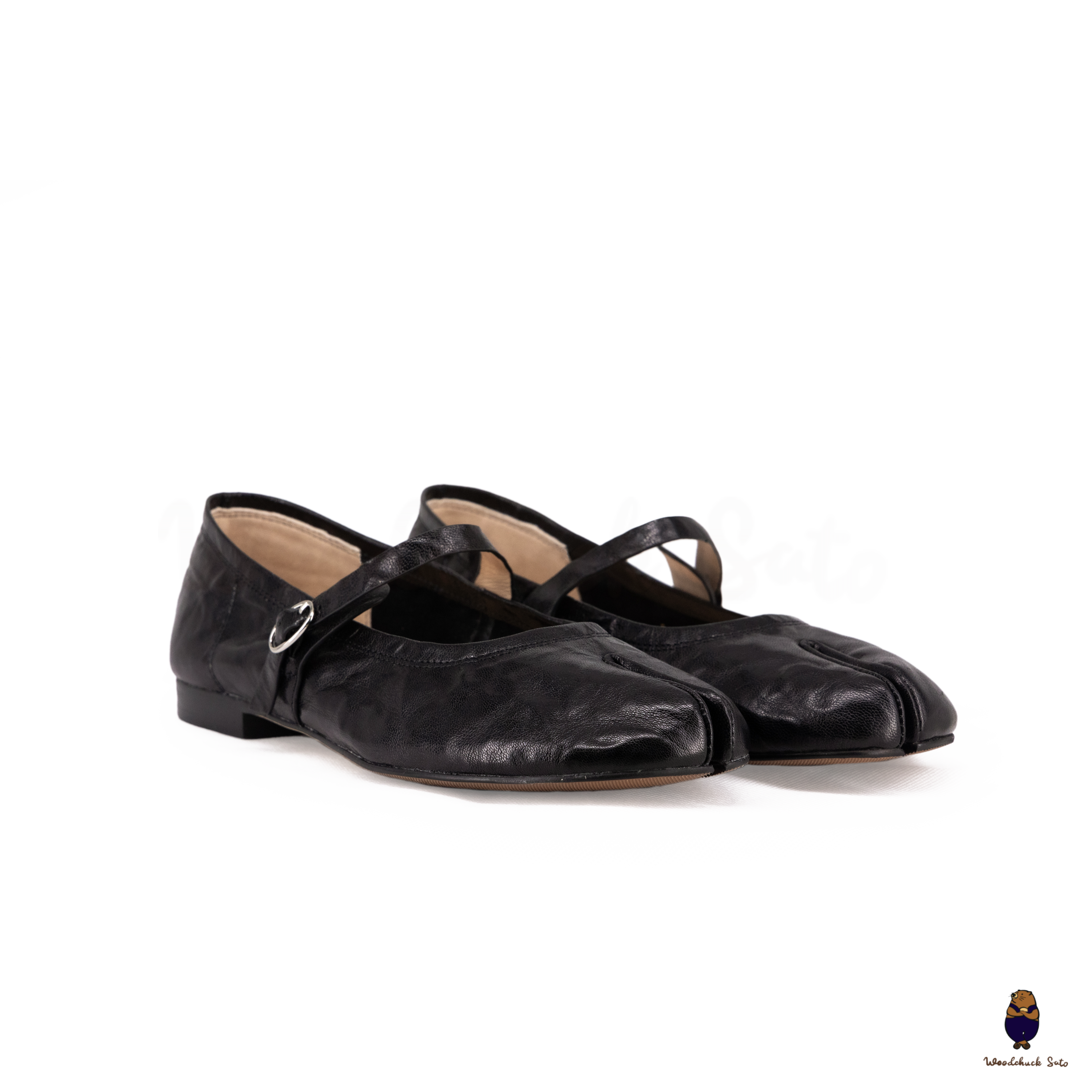 mayuイーストウッド WoodchuckSato Classic Black Leather Tabi Mary Jane Flats