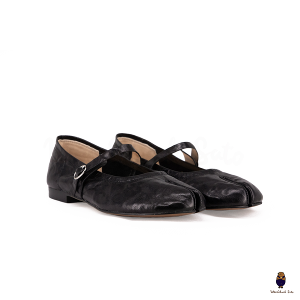 WoodchuckSato Classic Black Leather Tabi Mary Jane Flats