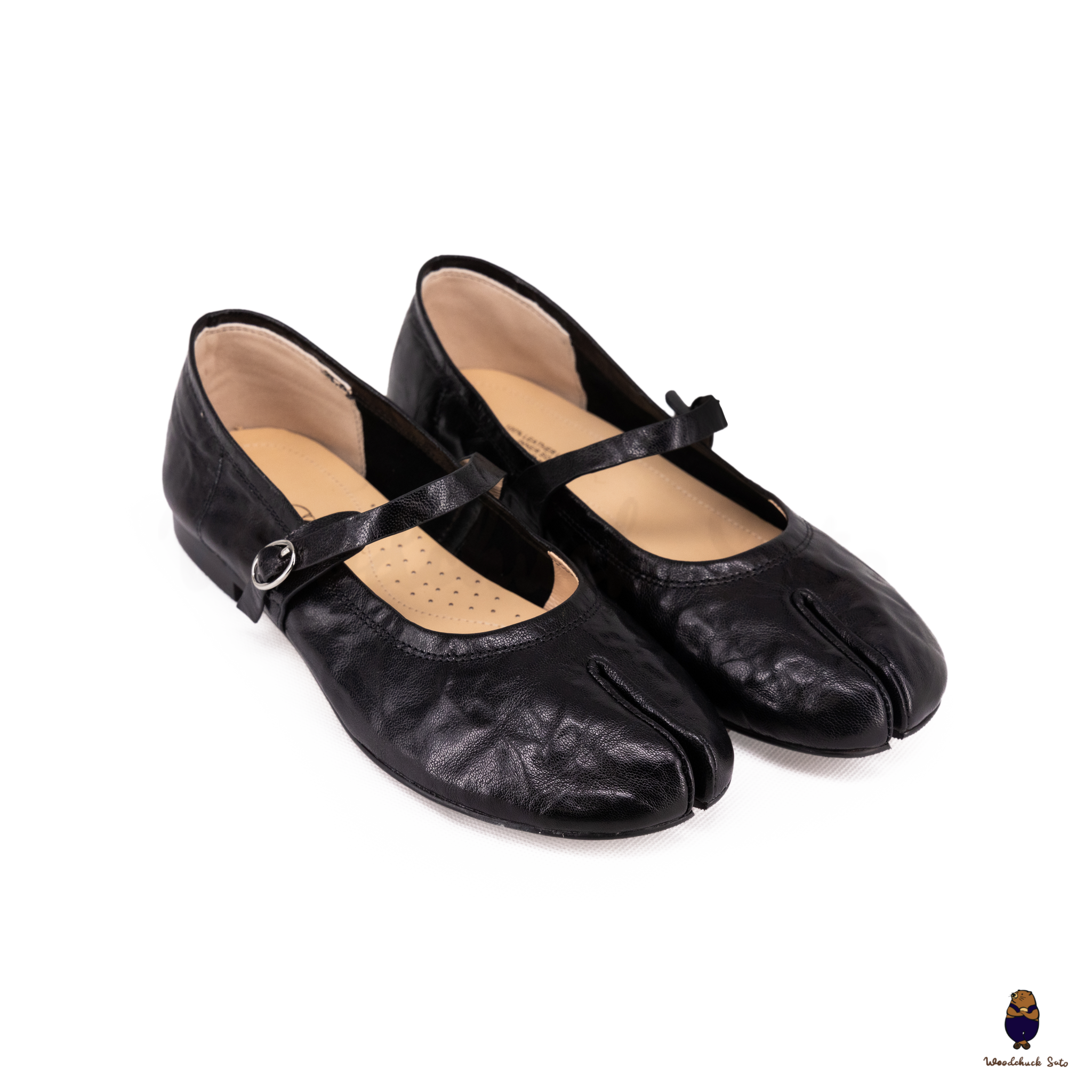 WoodchuckSato Classic Black Leather Tabi Mary Jane Flats