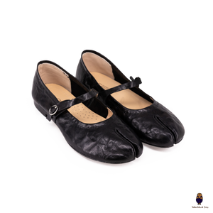 WoodchuckSato Classic Black Leather Tabi Mary Jane Flats