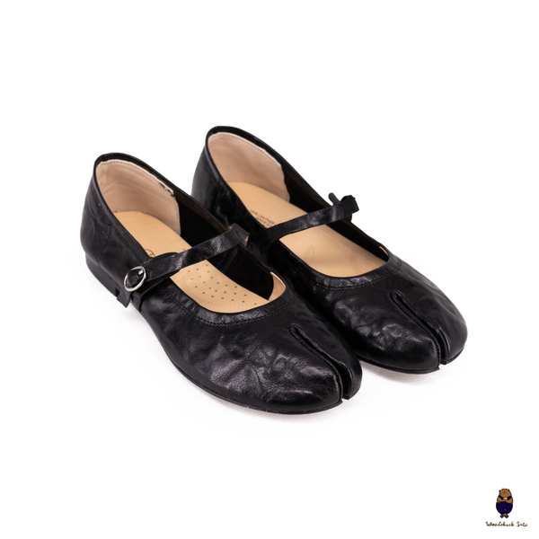WoodchuckSato Classic Black Leather Tabi Mary Jane Flats